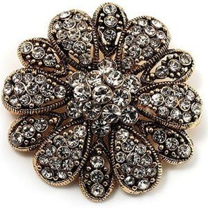 Vintage Faux pearl diamond gold brooch